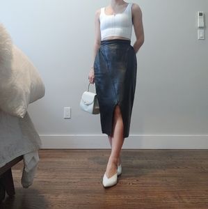 Vintage Etoile by Desere Paris Leather Midi Skirt
